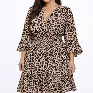 Blush Boutique Leopard Print Dress w/ Built-In Shorts Smocked Waist Sz. 1X